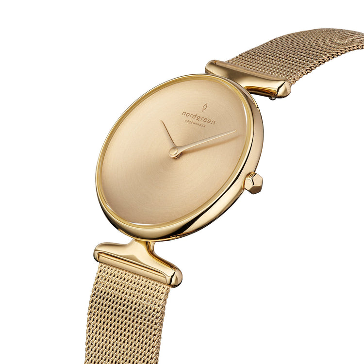 Nordgreen | Unika gold 28mm dial mesh | UN28GOMEGOBM